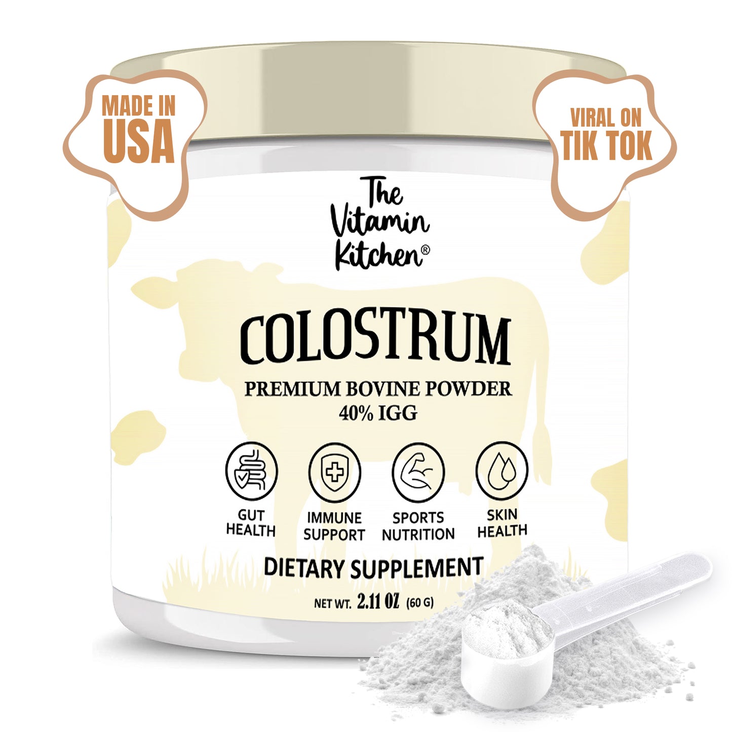 Colostrum Powder Supplement for Immune Support, Skin Health, Muscle Recovery & Gut Health – 40% IgG Advanced Bovine Colostrum Superfood Powder – Unflavored, Non-GMO Made in USA – (60 servings)