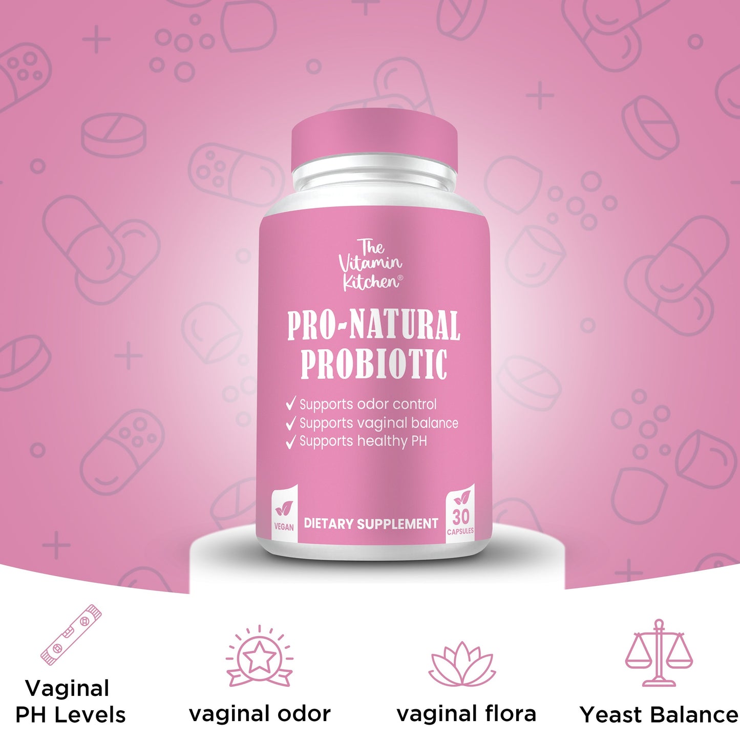 Vaginal Probiotics for Women – 5 Billion CFU Probiotic Blend–Vegan Friendly, Non-GMO, Probiotic Supplement for Odor Control & pH Balance (30 Servings)