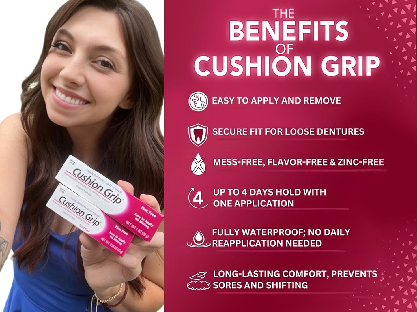 Cushion Grip Thermoplastic Denture Adhesive, 1 oz - Refits and Tightens Loose Upper and Lower Dentures and Partials 1 pack