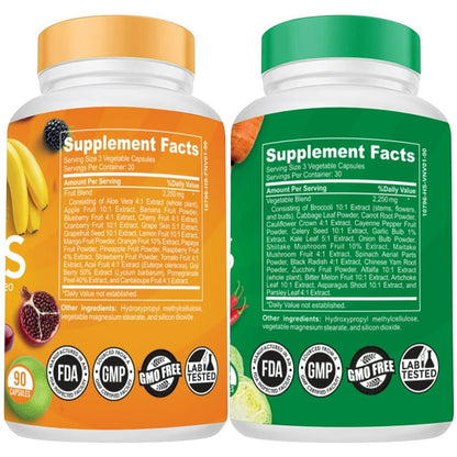Fruits and Veggies Supplement- 90 Fruit and 90 Veggie Superfood Capsules-Soy and Vegan Free,100% Whole Natural Fruits and Vegetable Supplements for Adults by The Vitamin Kitchen (2-Pack)
